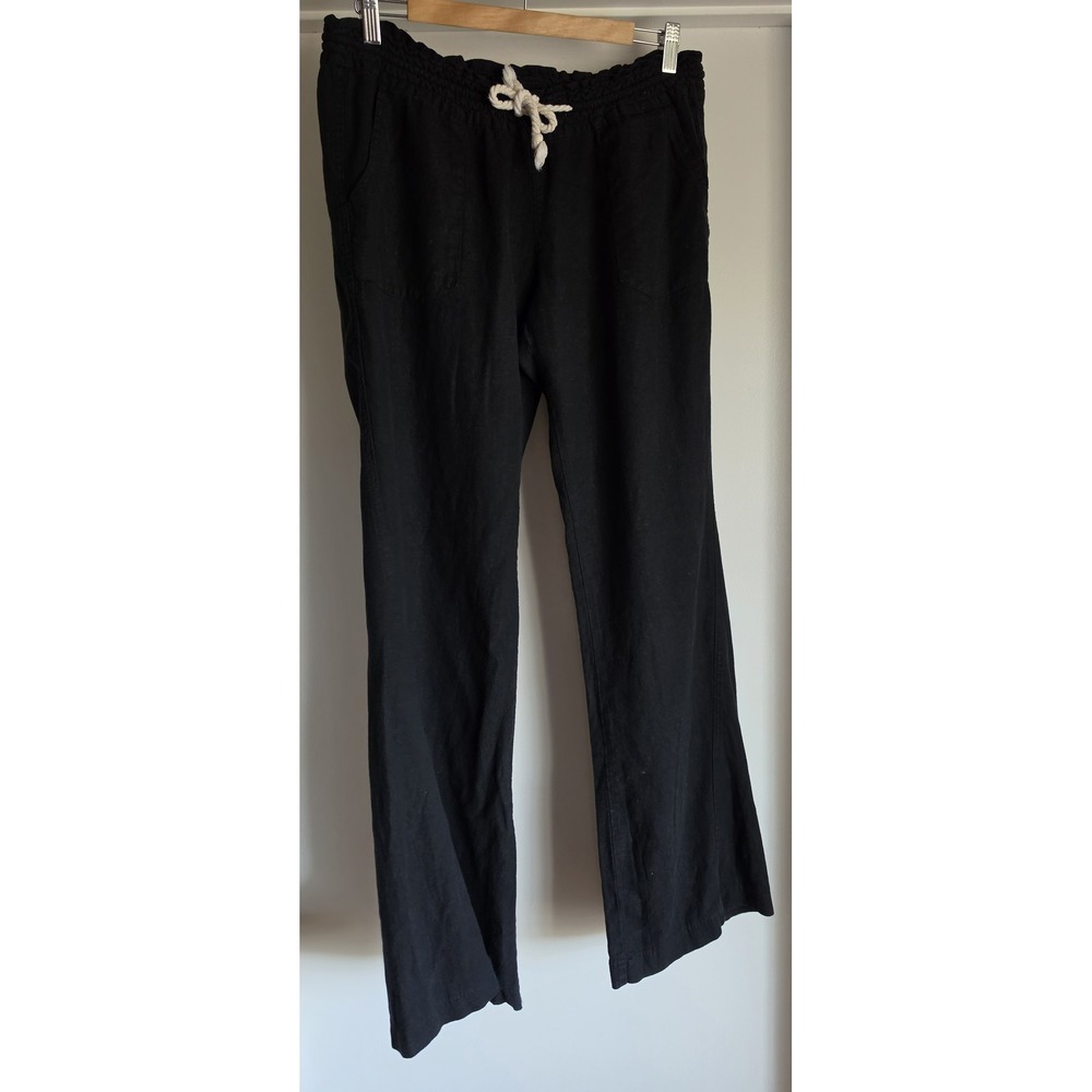 Roxy Women XL Black Linen Blend Casual Pants Straight Trousers Slacks Coastal